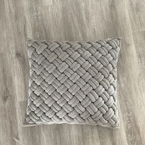 CB2 20x20 jersey material interknit pillow case and feather pillow